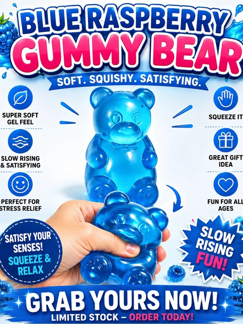 Blueberry Gummy Bear Slow Rise Viral TikTok Squeeze Toy - Stress Relief Kids Toy
